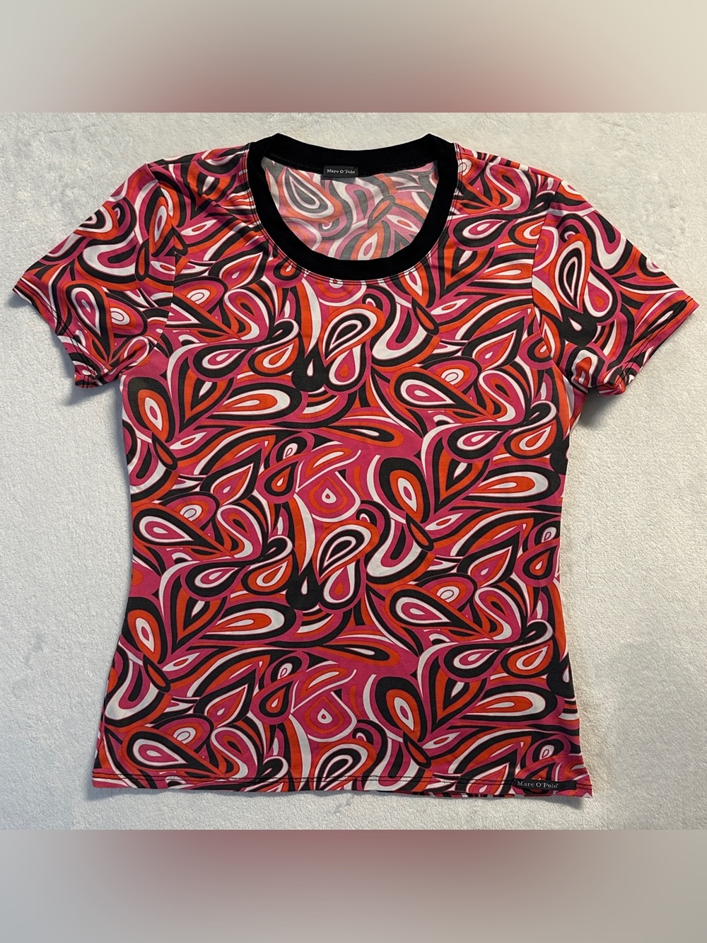 Y2K MARC O POLO women's pink black multi colour abstract paisley print tee, M.